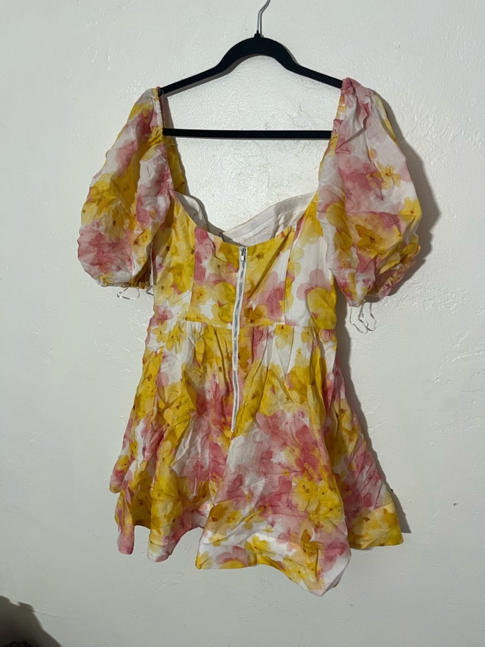 New BARDOT Kiah Floral Print Boned Corset Puff Sleeve Minidress In Pink Yellow L - Picture 10 of 16